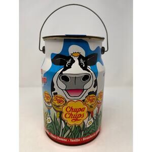 Chupa Chups Lollipops Cow Tin Can Vintage Collectible Rustic Milk Pail‎